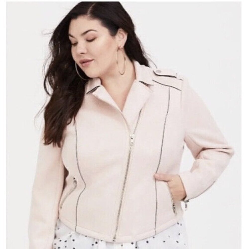 Torrid Blush Faux Suede Zip Moto Jacket Women's Size 1X NWT